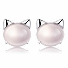 Moonstone Cat Pendant Necklace Stud Earrings 925 Sterling Silver Women Jewellery
