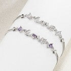 925 Sterling Silver Crystal Love Heart Linked Charm Bracelet Women Jewellery UK