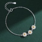 925 Sterling Silver Beautiful Flower Linked Charm Bracelet Women Girls Jewellery