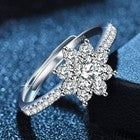 925 Sterling Silver Crystal Snowflake Adjustable Ring Jewellery Christmas Gift