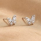 925 Sterling Silver Crystal Butterfly Stud Earrings Womens Girls Jewellery Gift