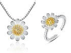 Women Sun Flower Pendant Necklace Stud Earrings Ring 925 Sterling Silver