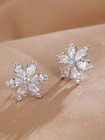 Crystal Snowflake Stud Earrings 925 Sterling Silver Womens Girls Christmas Gift