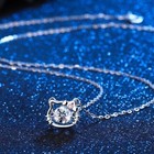 925 Sterling Silver Crystal Cute Kitty Pendant Necklace Women Girls Jewellery