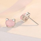 Moonstone Cat Pendant Necklace Stud Earrings 925 Sterling Silver Women Jewellery