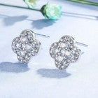 925 Sterling Silver Crystal Clover Stud Earrings Womens Girls Jewellery Gift