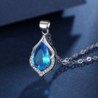 Crystal Blue Water Drop Pendant Chain Necklace 925 Sterling Silver Jewellery UK