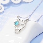 Cute Cat Blue Eye Pendant Chain Necklace 925 Sterling Silver Women Jewellery UK