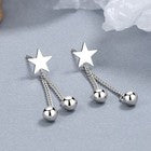 925 Sterling Silver Star Bead Dangle Drop Stud Earrings Women Girls Jewellery UK