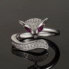 Elegant Crystal Fox Shaped Adjustable Ring 925 Sterling Silver Women Jewellery