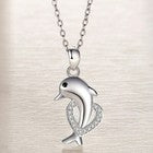 925 Sterling Silver Dolphin Crystal Heart Pendant Necklace Women Jewellery Gift