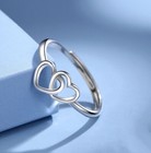 925 Sterling Silver Hollow Heart Linked Adjustable Ring Women Girls Jewellery UK