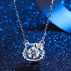 925 Sterling Silver Crystal Cute Kitty Pendant Necklace Women Girls Jewellery