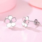 925 Sterling Silver Pink Flower Pendant Necklace Stud Earrings Womens Gift