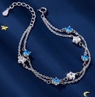 925 Sterling Silver Double Layer Star Linked Charm Bracelet Women Jewellery Gift