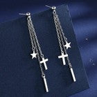 925 Sterling Silver Cross Star Dangle Tassel Drop Earrings Womens Jewellery UK