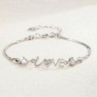 925 Sterling Silver Crystal Love Heart Linked Charm Bracelet Women Jewellery UK