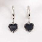 925 Sterling Silver Black Heart Hoop Earrings Women Girls Jewellery Gift