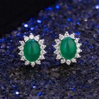 925 Sterling Silver Crystal Green Jade Stud Earrings Jewellery Women Gift