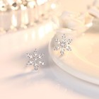 Crystal Snowflakes 925 Sterling Silver Stud Earrings Women Girls Christmas Gift