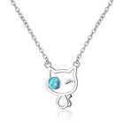 Cute Cat Blue Eye Pendant Chain Necklace 925 Sterling Silver Women Jewellery UK