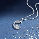 925 Sterling Silver Crystal Snowflake Moon Pendant Necklace Womens Jewellery