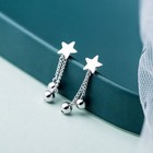 925 Sterling Silver Star Bead Dangle Drop Stud Earrings Women Girls Jewellery