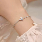 925 Sterling Silver Crystal Butterfly Double Layer Bracelet Women Jewellery Gift