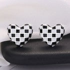 Checkerboard Heart Fashion Stud Earrings 925 Sterling Silver Women Jewellery UK