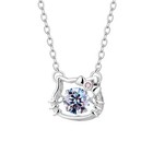 925 Sterling Silver Crystal Cute Kitty Pendant Necklace Women Girls Jewellery