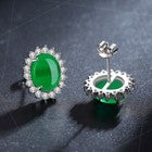 925 Sterling Silver Crystal Green Jade Stud Earrings Jewellery Women Gift