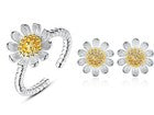 Women Sun Flower Pendant Necklace Stud Earrings Ring 925 Sterling Silver