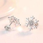 Crystal Snowflakes 925 Sterling Silver Stud Earrings Women Girls Christmas Gift