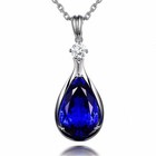 Blue Crystal Water Drop Pendant Chain Necklace 925 Sterling Silver Jewellery UK
