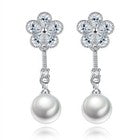 925 Sterling Silver Crystal Flower Pearl Drop Stud Earrings Jewellery Women Gift