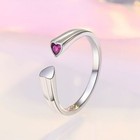 925 Sterling Silver Pink Crystal Heart Adjustable Ring Women Girls Jewellery