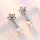 925 Sterling Silver Crystal Flower Pearl Drop Stud Earrings Jewellery Women Gift