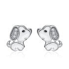 Cute Crystal Doggy Puppy Stud Earrings 925 Sterling Silver Women Girls Jewellery