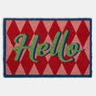 OHS Hello Slogan Doormat Diamond Check Non Slip Indoor Outdoor Coir Door Mat Rug