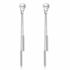 925 Sterling Silver Long Chain Pearl Dangle Tassel Drop Earrings Women Jewellery