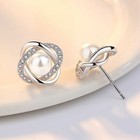Crystal Pearl Twist Stud Earrings 925 Sterling Silver Jewellery Women Gift UK