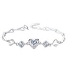 925 Sterling Silver Love Heart Crystal Stone Charm Bracelet Women Jewellery UK