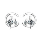 Womens Girls Crystal Moon Cats Stud Earrings 925 Sterling Silver Jewellery Gift