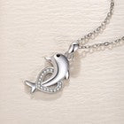925 Sterling Silver Dolphin Crystal Heart Pendant Necklace Women Jewellery Gift