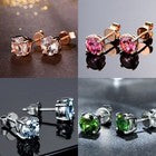 925 Sterling Silver Multi Colour Cubic Zirconia Stud Earrings Women Jewellery