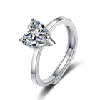 925 Sterling Silver Crystal Heart Adjustable Ring Women Girls Jewellery Gift UK