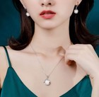 925 Sterling Silver Crystal Pearl Drop Necklace Hook Earrings Womens Jewellery