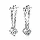 Women 925 Sterling Silver Crystal Cube Dangle Drop Stud Earrings Jewellery Gift