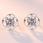 Women Girls Crystal Stone Clover Stud Earrings 925 Sterling Silver Jewellery UK