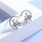 Womens Girls 925 Sterling Silver Crystal Moon Cats Stud Earrings Jewellery Gift